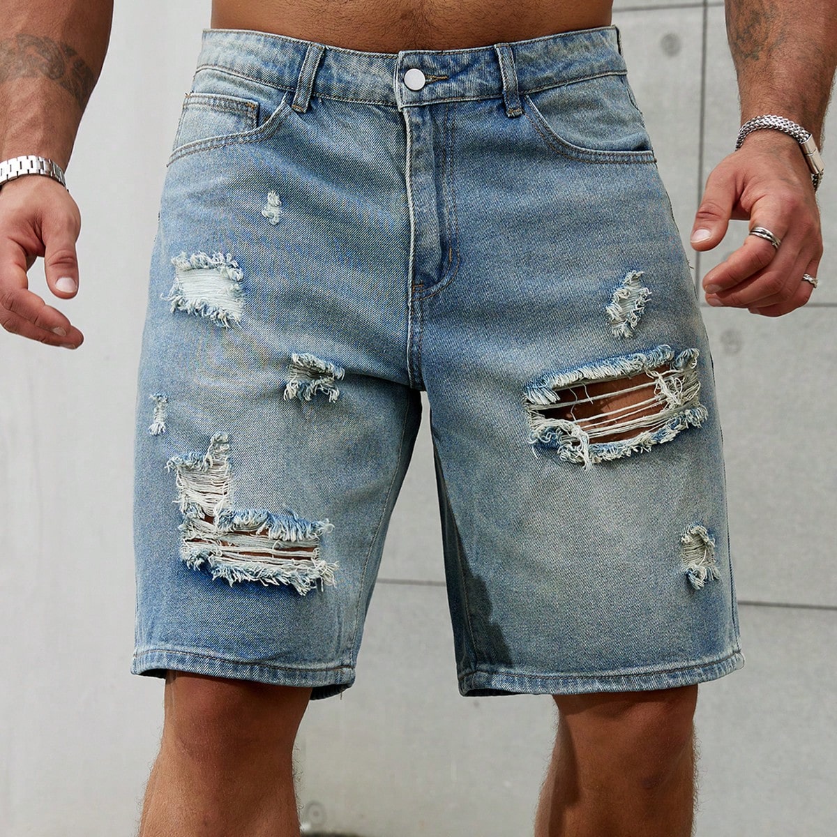 Summer Clothing Brands - Pantalones vaqueros cortos rasgados para hombre,