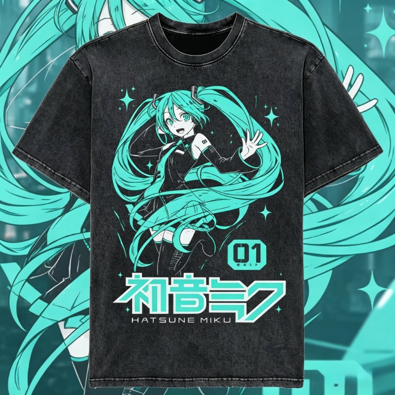 Vintage Summer Clothing Men - Camiseta Vintage Lavada de Anime Japonés