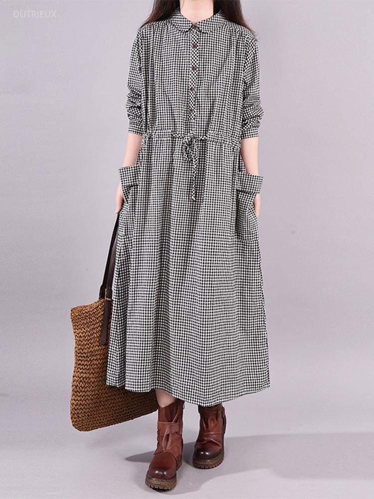 Summer Clothing Drawing - Vestido Vintage de moda a cuadros
