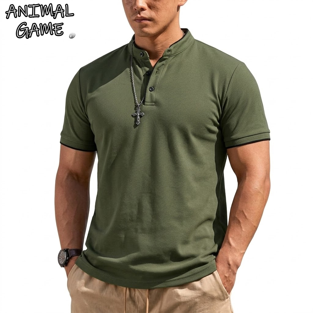 Summer Clothing Mens - Camiseta Henley de Manga Corta para