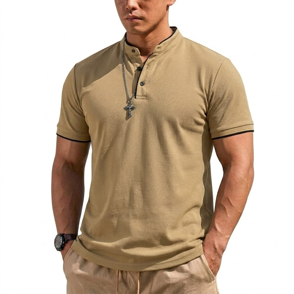 Camiseta Henley de Manga Corta - Summer Clothing Mens reseña y precio
